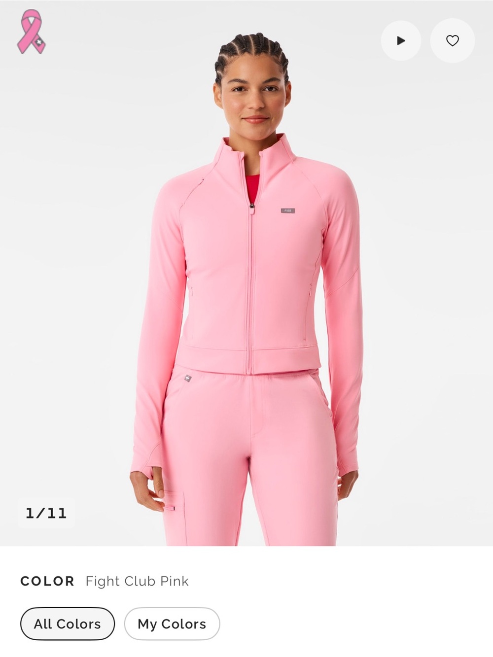 FIGS fight club pink ContourKnit Cropped Scrub Jacket (size small) NWT